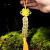 Nod mistic galben cu 6 monede chinezesti, amuleta pentru protectie si noroc bani, galben 32 cm