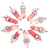 Pandantiv Cuart Cherry, piatra cu rol de protectie in set cu lantisor otel inoxidabil, cristal natural hexagonal 34 mm dublu varf