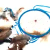 Dream catcher 1 cerc mare ornament protectie cosmaruri, cu margele si pene albe si maro, albastru