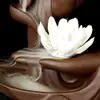 Fantana fum backflow cu floare de lotus si mana, suport conuri fumigene parfumate si betisoare, ceramica maro 