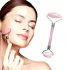 Rola masaj facial cuart roz, dispozitiv cu 2 role piatra semipretioasa pentru elasticitate piele si stimulare, 15 cm
