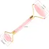 Rola masaj facial cuart roz, dispozitiv cu 2 role piatra semipretioasa pentru elasticitate piele si stimulare, 15 cm