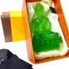 Set Buddha medicinei verde, staueta cristal glazurat Liuli k9 cu covoras antiderapant si periuta, simbol de prosperitate, 130 mm