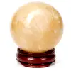 Set sfera piatra naturala calcit cu suport lemn