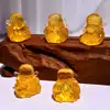 Set statuete Buddha FuLuShouXiCai, 5 binecuvantari ale familiei pentru prosperitate in casa, cristal Citrin galben cutie cadou cu satin