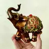 Elefant cu trompa in sus, statueta pentru bogăție, 2 modele auriu și maro 13 cm