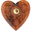 Suport lemn betisoare și conuri parfumate, forma inima yin yang