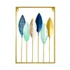 Tablou decorativ metal, 6 frunze palmier sago, auriu și albastru