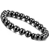 Set bratara Hematit cu felicitare personalizata, piatra protectie 6 mm, femei barbati elastica negru