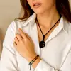 Set cadou colier piatră stea 6 colțuri obsidian și brățară 7 chakre pătrat