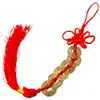 Amuleta 6 monede chinezesti feng shui pentru noroc divin, prosperitate si succes cu nod mistic de protectie, auriu cu snur rosu