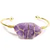 Bratara cuart mov, cristal oval, metal auriu