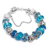 Brățară zodia Vărsător, tip Pandora suflată cu argint cu charmuri semn zodiacal, albastru deschis 19 cm