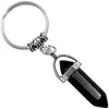 Breloc Obsidian Negru, piatra concentrării și eliberării energiilor negative, metal solid argintiu, 6 cm