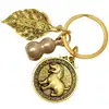 Breloc zodia Câine cu WuLou, amuletă feng shui pentru sănătate și optimism, metal solid auriu, 6 cm