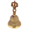 Clopot tibetan cu dublu dorje pentru energizare si curatare locuinta, metal auriu vintage 14,5 cm