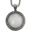 Colier Cuart rotund, lantisor tip tennis argintiu ajustabil, piatra 3.5 cm alb roziu