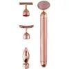 Aparat masaj facial 4in1 cu cuart roz, aparat lifting, set 4 capete, baterie AA, 160 mm