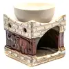 Lampa aromaterapie elefant cu trompa sus, suport lumanari si uleiuri esentiale, vas ceramica gama HEM profesionala, 8.3 cm alb maro 