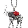 Pandantiv elefant cu trompa in sus si piatra jasp rosu, colier cu lantisor tennis argintiu