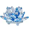 Lotus albastru decoratiune din cristal de sticla tip nufar, amuleta feng shui pentru armonie, 8 cm