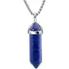 Pandantiv Lapis Lazuli, piatra adevărului în set cu lănțisor oțel inoxidabil, cristal natural hexagonal 34 mm dublu vârf albastru