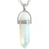 Pandantiv Opal, piatra atracției în set cu lănțisor oțel inoxidabil, cristal natural hexagonal 34 mm dublu vârf transparent 