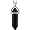 Pandantiv Onix, piatra încrederii în set cu lănțisor oțel inoxidabil, cristal natural hexagonal 34 mm dublu vârf negru