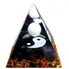 Piramida orgonică Yin Yang, Obsidian și Piatra lunii cu foițe aurii, 5 cm