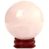 Sfera cuart roz, piatra dragostei, sfere de cristal 5-6 cm suport lemn
