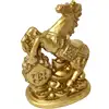 Calul cu ananas si pepite, statueta feng shui pentru sanse de bani, auriu 10 cm
