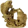 Statueta cu Doi Pesti Crap la Poarta Dragonului pentru noroc la bani, 7 cm auriu