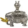 Mini suport betisoare elefant cu amfora, simbol de fertilitate, argintiu