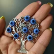 Magnet frigider copacei decorativi cu Ochiu Norocos Albastru , popular ca Ochiul Horus, simbol de protectie, 5 cm argintiu