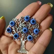 Magnet frigider copacei decorativi cu ochiul magic albastru, popular ca Ochiul Horus simbol de protectie, 5 cm argintiu