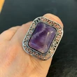 Inel ametist, piatra protecție dragoste si spiritualitate, pietre mov 2 cm dreptunghiular, reglabil