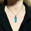 Pandantiv cuarț albastru, piatra exprimării clare, cristal natural hexagonal dublu vârf  34 mm