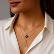 Colier choker dublu, talisman trifoi norocos cu patru foi si pandantiv floare cu opt petale, auriu