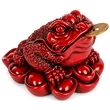 Broasca norocoasa Feng Shui, pe soclu de monede si pepite, statueta piatra 9 cm rosu