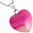 Pandantiv Agat, piatra protecției, set cristal natural în formă de inimă roz 2.5 cm cu lantisor inoxidabil