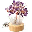 Copacel decorativ ametist cu lumini, pietre protectie energii negative, obeliscuri cristal pe soclu lemn si cablu usb, 12 cm mov