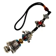 Amuleta Clopotel cu Dublu Dorje pentru alungarea energiilor negative si purificare, accesoriu geanta si pentru casa, metal argintiu snur