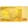 Bancnotă metalică 200 euro, amuletă pentru activarea abundenței, polimer de calitate auriu 15 cm