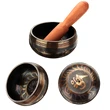 Bol Tibetan cantator, batut manual set cu ciocanel lemn si ceremonial pentru casa, metal 9.5 cm