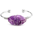 Brățară cuart mov, cristal oval, metal argintiu