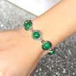 Bratara 7 pietre Malachit, piatra verde forma rotund, incuietoare toggle reglabila