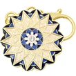 Breloc 28 Silabe HUM cu lotus, amuletă feng shui împotriva geloziei și jignirilor, metal alb cu albastru 10 cm