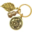 Breloc zodia Șarpe cu WuLou, amuletă feng shui pentru sănătate și protecție de accidente, metal solid auriu 6 cm