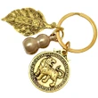 Breloc zodia Tigru cu Wu Lou, amuletă pentru sănătate și noroc, metal solid auriu, 6 cm