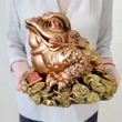 Broasca Feng Shui XXL cu pietre rosii si monede, obiect decor tip amuleta pentru bani si bogatie, statueta pusculita 20-23 cm 